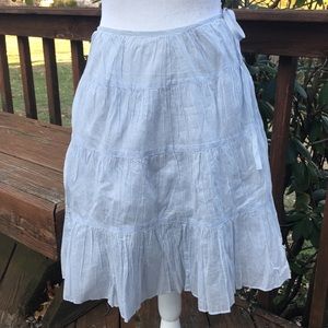 Talbots Tiered Blue/Gray Pleated Cotton Skirt OP